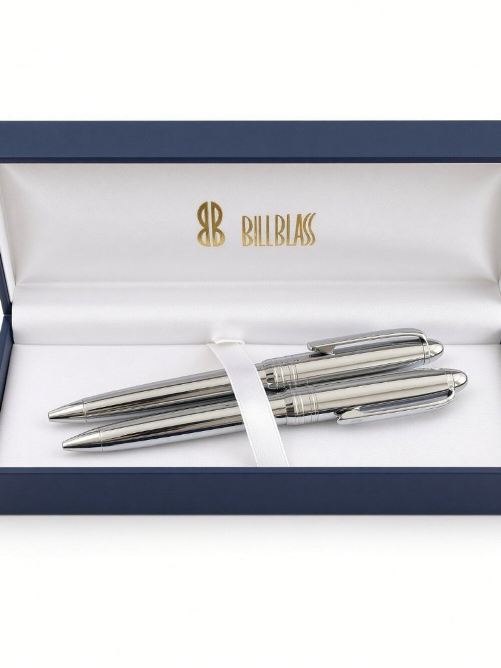Bill Blass Chrome Pen Set New in Box Ballpoint Pencil Gift Set
